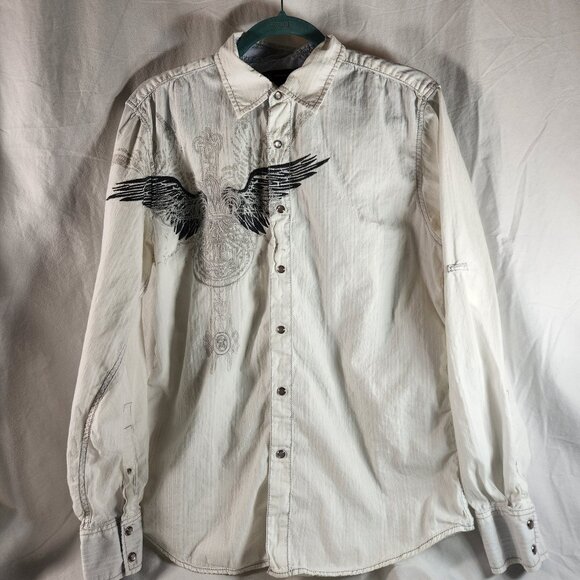 INC International Concepts Other - INC Cotton White Pearl Snap Button Long Sleeve Black White Print Mens Shirt Sz M